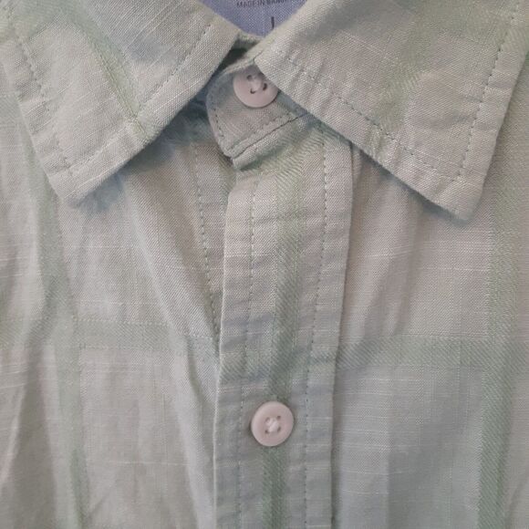 Izod Saltwater Adult Mens L Green 100% Cotton Short Sleeve Button Up Shirt - Picture 3 of 7